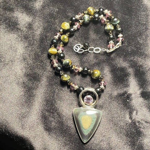 Charles Albert Sterling silver necklace tricolor with pendant. - Picture 4 of 4